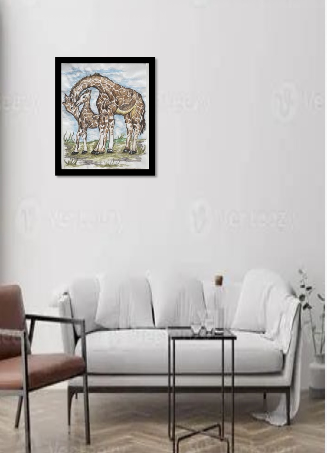 Giraffe pen and pencil original drawing - Image 2
